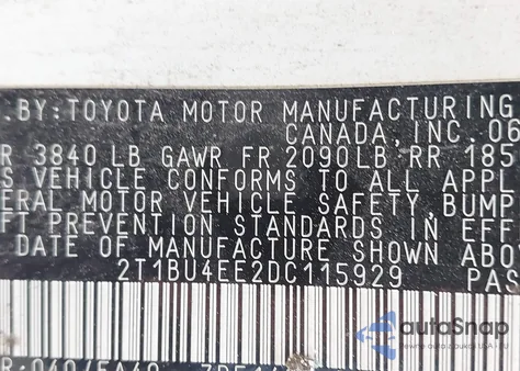 2013 Toyota Corolla L from USA, damaged, VIN 2T1BU4EE2DC115929